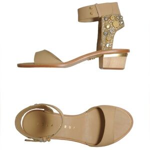 Anthropologie LOLA CRUZ Sandals Embellished Shoes Nude Marant Heels 8.5 39 Boho